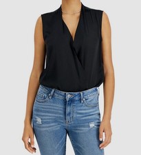 Guess Women's Black Elysia Surplice Sleeveless Bodysuit Size L