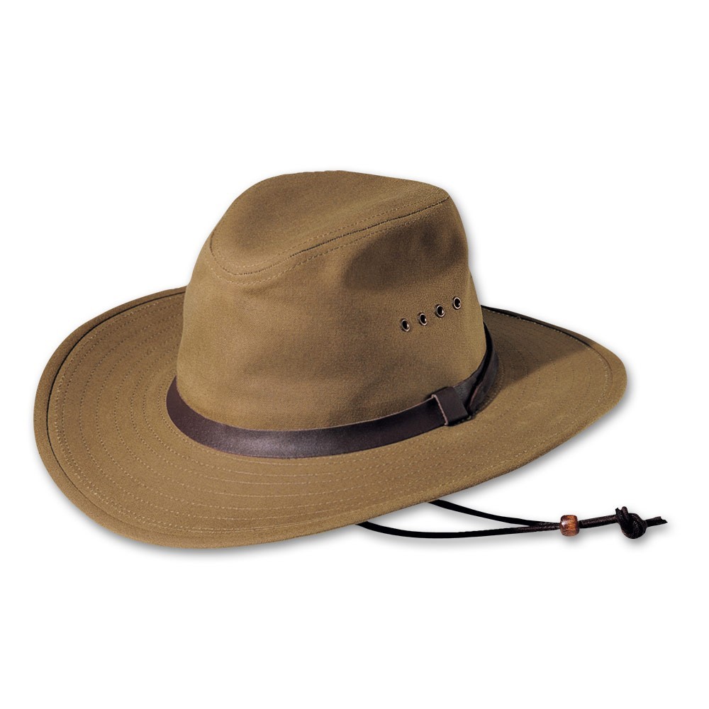 Filson Tin Bush Hat Dark Tan Waxed Cotton Leather Strap USA Made