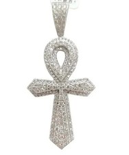 2.00 Ct Round Cut Moissanite Men's Ankh Cross Charm Pendant 925 Sterling Silver