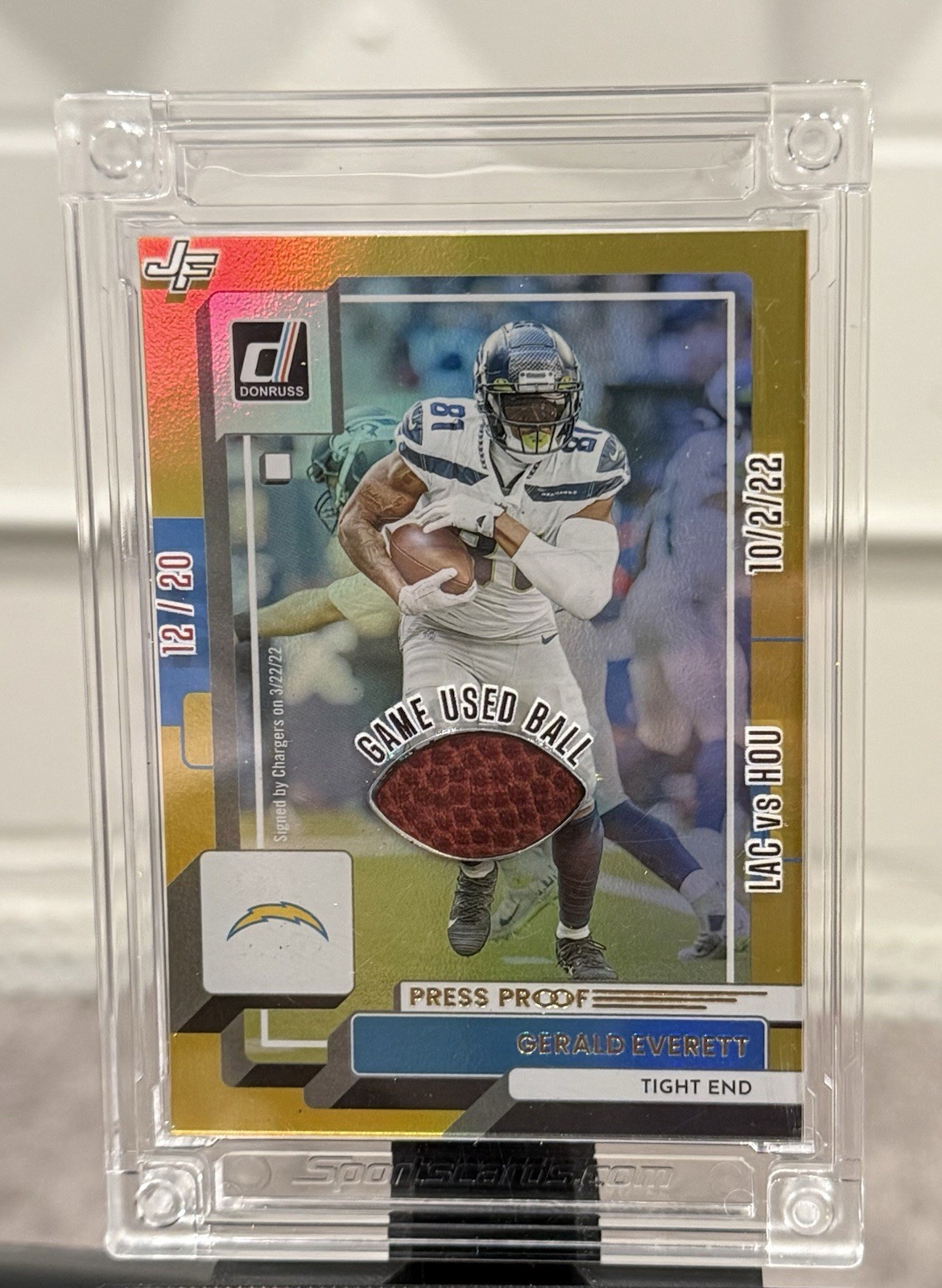 NFL GERALD EVERETT #/20: 2025 Jersey Fusion Ball Stars -Game Used Ball Patch SP! view 7
