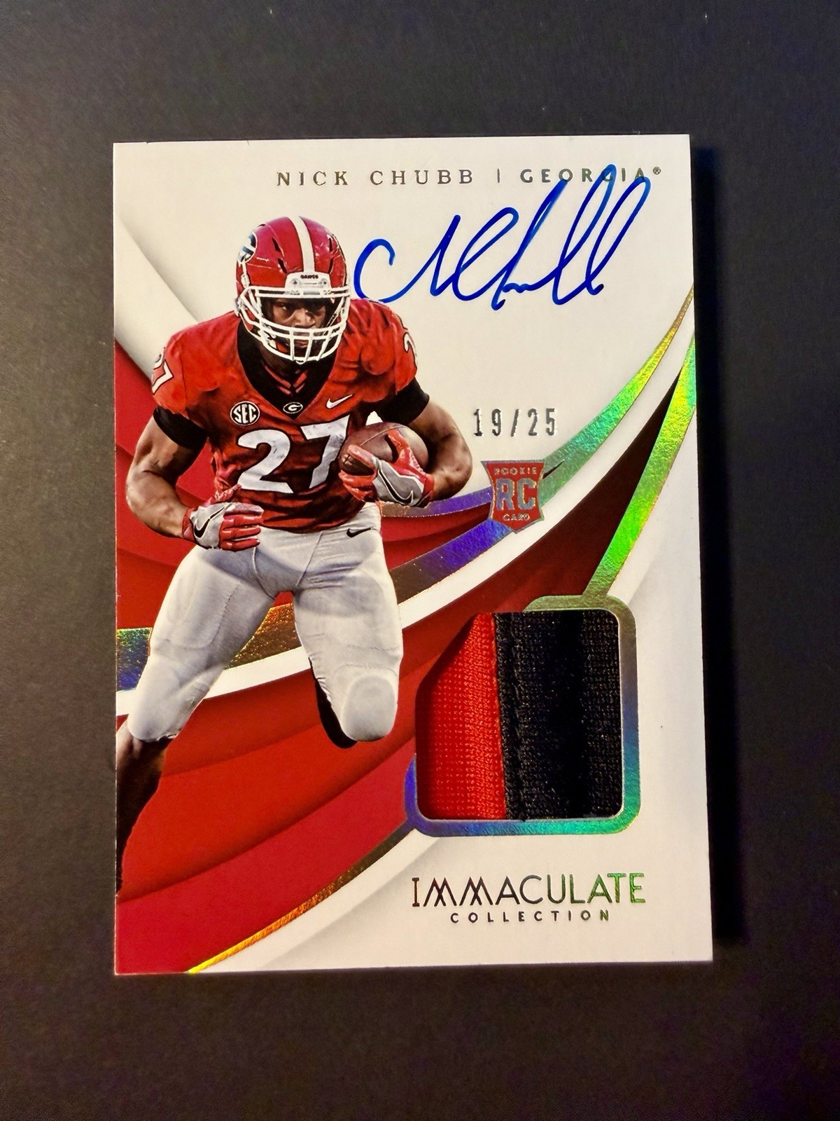 2018 Panini Immaculate Nick Chubb Auto Patch /25 RPA Georgia Rookie RC #110