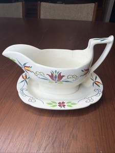 Antique Adams Berks 2826 Gravy Boat With Attached Saucer RARE