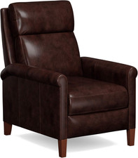 Ethan Leather Recliner Chair with Rolled Arms - Espresso Brown Comfort
