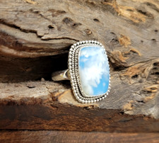 Handmade Natural Larimar Blue Stone Ring Sterling Silver Size 7 - New