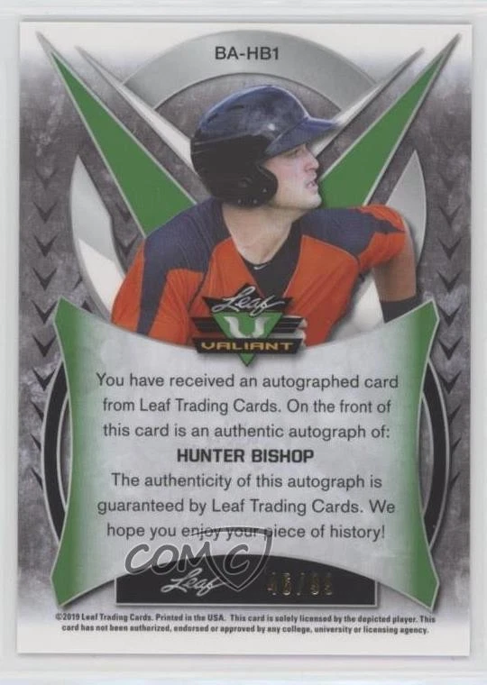 2019 Leaf Valiant Green Prismatic /99 Hunter Bishop #BA-HB1 Auto - Image 2 of 2