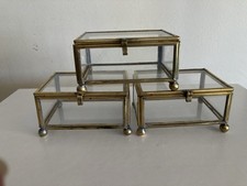 3 Boites Vitrine Vintage En Verre Et Laiton.