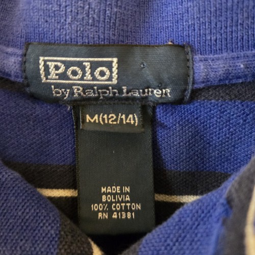 VTG Y2K Polo Ralph Lauren Shirt Blue Stripe 90s 100% Cotton Size Medium 12/14 - Picture 3 of 4