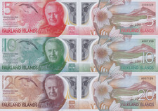 Falkland Islands 5 10 20 Pounds 2025 P New Design Polymer UNC Set 3 pcs NR