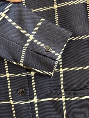 Vintage Longblazer Ellen Tracy dunkelblau weiß kariert Gr. 8 Wolle Seide Mischung - Bild 4 von 8