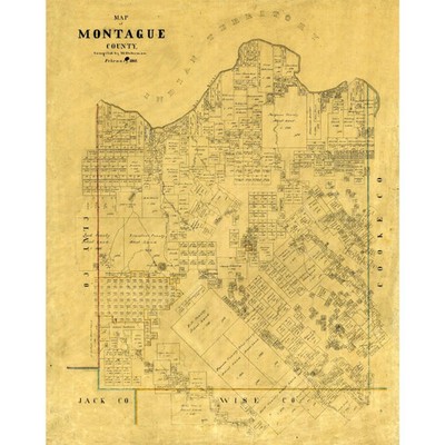 Historic County Map - Montague County Texas - Stakeman 1868 - Vintage Wall Art