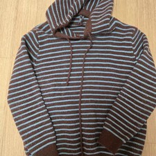Brown/Blue Striped Knit Hoodie Official