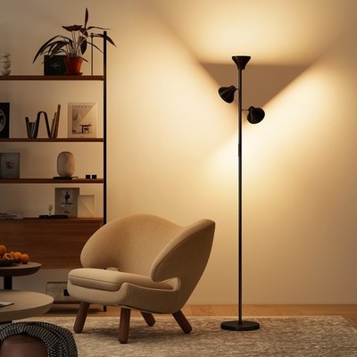 Stehlampe mit 3 drehbaren Köpfen, dimmbare RGB hohe Stehlampe, schwarz