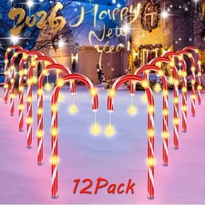 12-Pack Solar Christmas Candy Cane Lights Solar Pathway Lights Xmas Decorations