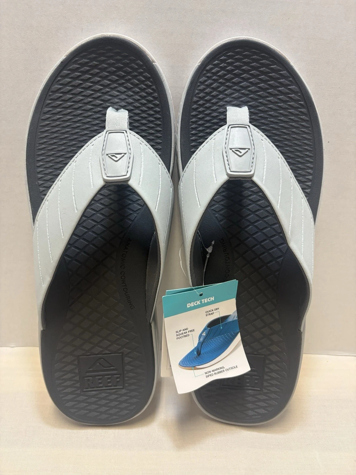 NEW Reef The Deckhand Water Friendly Flip Flops Sandals Grey Mens Size 12 NWT