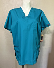 Cherokee Originals Unisex V-Neck 3-Pocket Scrub Top Teal Blue Size L NWT