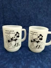 VINTAGE 2 Milk glass Mugs MICKEY MOUSE as STEAMBOAT WILLIE Anchor Hocking USED