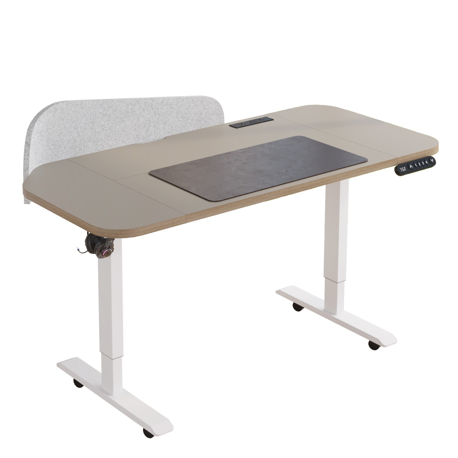 63'' Height Adjustable Standing Desk with a Gray Desk Divider