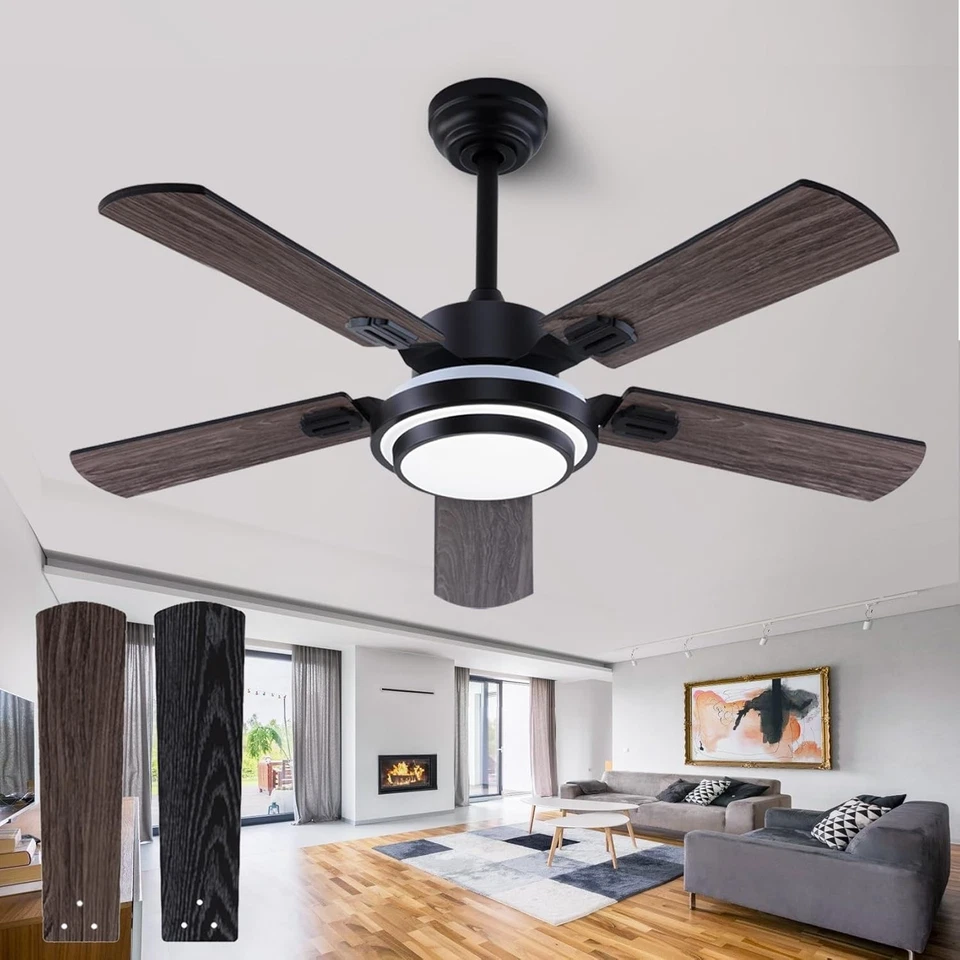42 Inch Ceiling Fan Brushed Nickel Indoor Outdoor Remote Light 5 Blades - Image 3 of 4