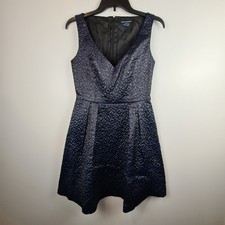 Vestido de Cóctel Acampanado Ajuste Metálico Jacquard Azul FRENCH CONNECTION Talla 6 Negro