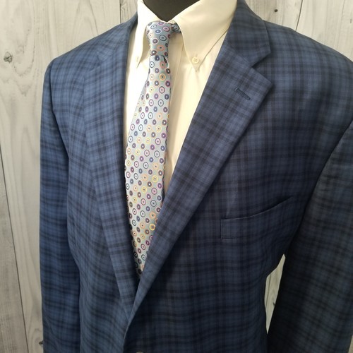 Petrocelli Mens Blazer 52r Blue Plaid Wool 2 Btn Sport Coat Jacket ๐ Beautiful - Picture 6 of 22