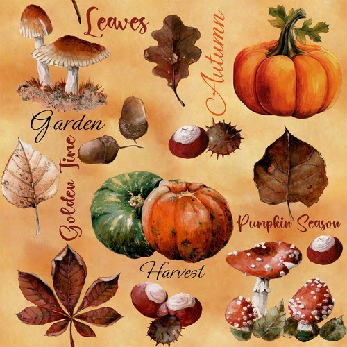 20 Servietten Vintage Autumn Herbstelemente Vintage Pilze KüRbis Eicheln 33X33Cm-image