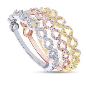 Authentic 1/4 CT Three Tone Gold Plated Silver Stackable Natural Diamond Infinity Rings