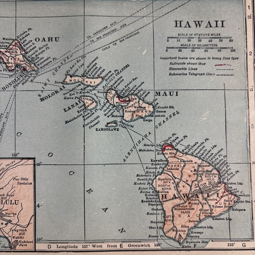 Mapa original antiguo de 1921 de Hawai Kauai los agujeros de la perla Lanai para enmarcar - Imagen 2 de 9