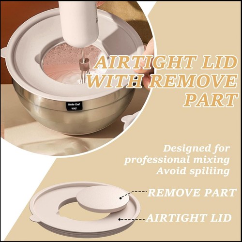 Mixing Bowls W/Airtight Lids Set 26PCS Stainless Steel Bowls Grater Set, Khaki - Picture 5 of 7