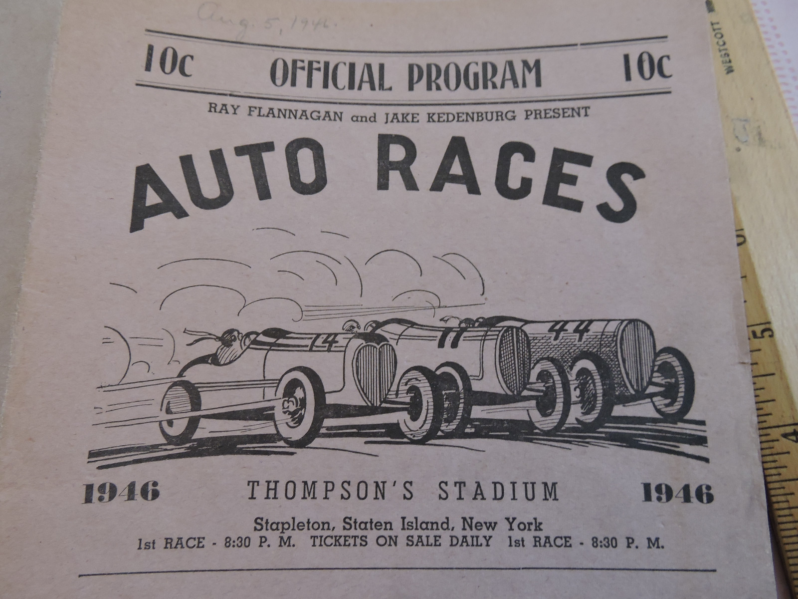 1946 Stapleton Staten Island Auto Racing Program Thompson's Stadium ...