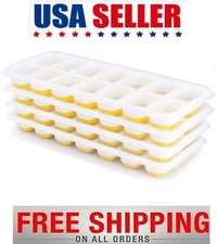 Ice Cube Trays (4 pack), BPA-free, easy release silicone w/ rigid frame (Yellow)