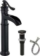 Single Handle Bathroom Vessel Sink Faucet Single Hole Mixer Waterfall Tap Drain