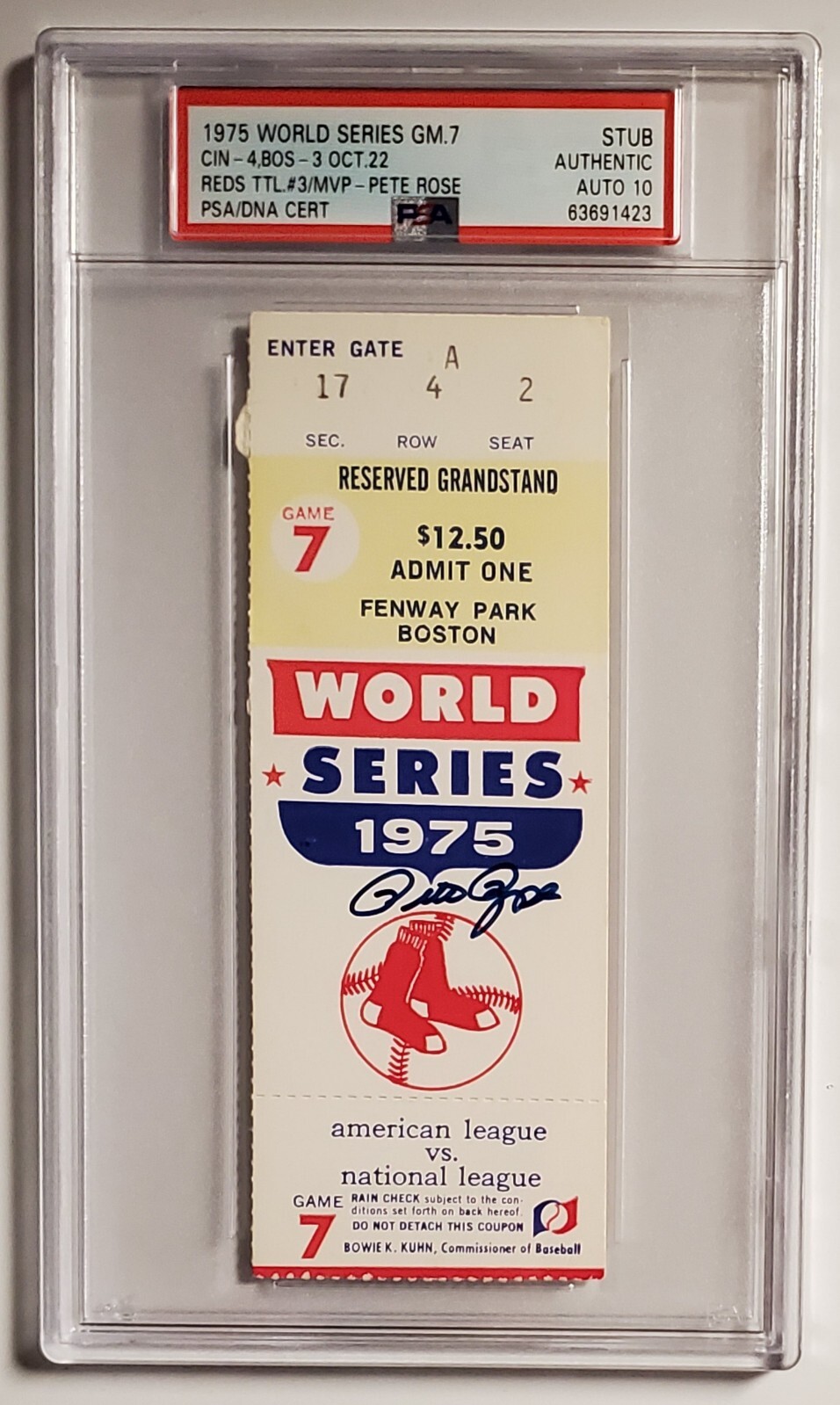 1975 World Series Game 7 Ticket Stub PETE ROSE Signed PSA/DNA Auto 10 Autograph