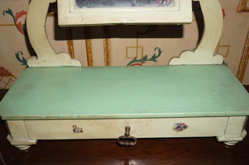TOILETTE IN LEGNO LACCATO CON SPECCHIO- VINTAGE- un cassetto - Picture 2 of 5