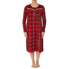 New Secret Treasure Long Sleeve Velour Knit Super Soft Nightgown PJ Red Plaid