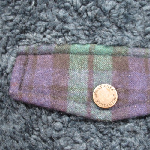 Pendleton Wool Blend Jacket Womens Large Green Plaid Fuzzy Sherpa Fleece - Picture 8 of 14