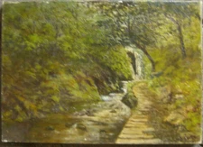 ::WATERFALL FOREST TREES RIVER GREEN PATH STONES SLOPE HILL LEAVES ANTIQUE