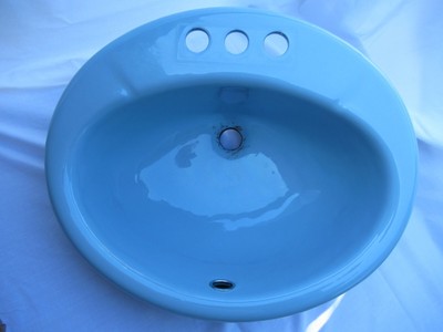 Vintage 1970s Kohler Blue Oval Porcelain Bathroom Sink ...