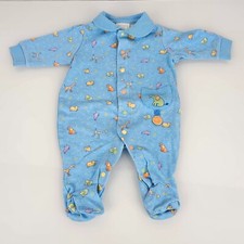Carters John Lennon Blue One Piece Romper Sleep N Play Footie 0-3 Boy Animals