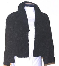 Fabulous Black Astrakhan Cropped Jacket Donna Karan Style Size 12 Long Sleeves