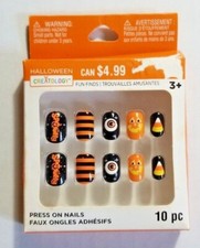 Girl's Halloween Press-On Nails No Glue Needed Ages 3 Orange  Black 10 Piece