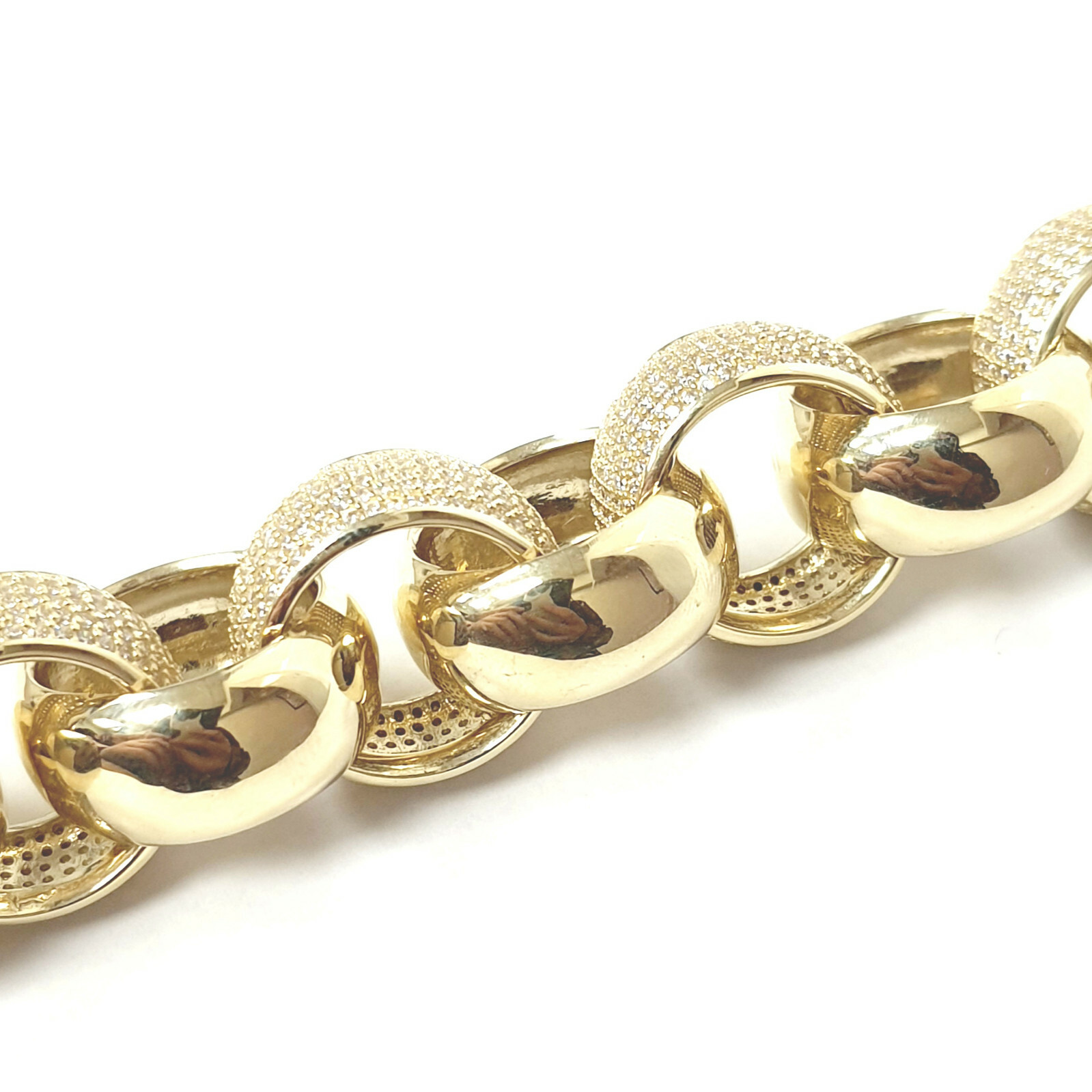 9ct Gold Belcher Bracelet Men's Solid Large Links Cubic Zirconia 85.8g