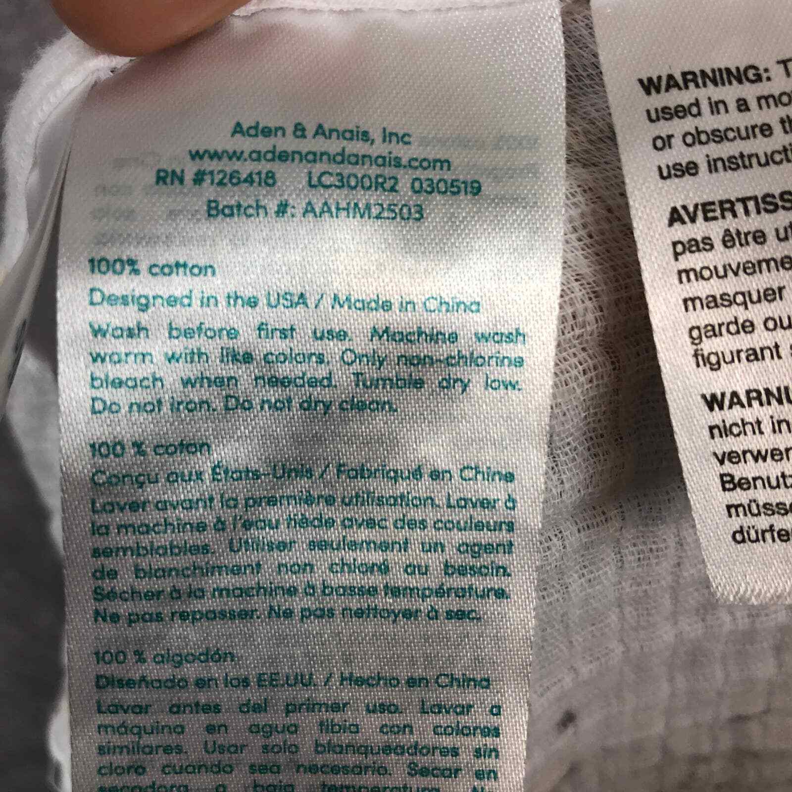 Aden + Anais Elephant Muslin Muslin Swaddle Blanket Snap Closures Grey