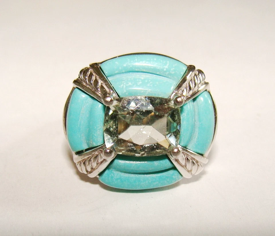 Anillo HSN Victoria Wieck plata esterlina tallada turquesa y prasiolita talla 6,25 Foto 2 de 4