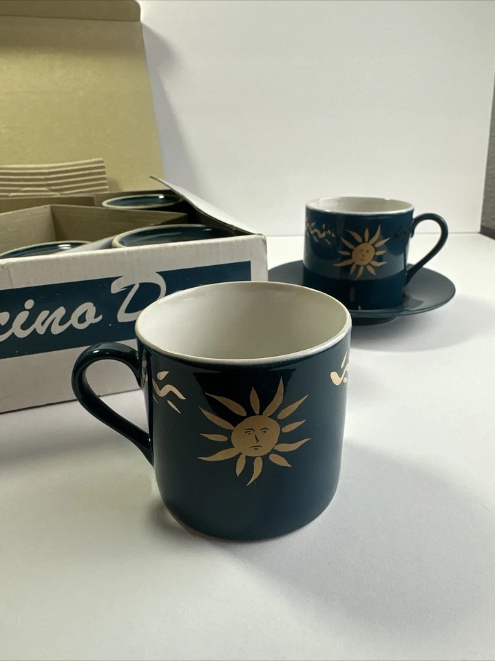 Juego de 4 tazas decorativas Sun Cappuccino 82020 azul firma artículos para el hogar Japón MCM Foto 4 de 4