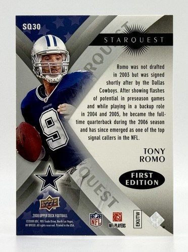 2008 Upper Deck First Edition Star Quest Tony Romo Dallas Cowboys - Picture 2 of 2