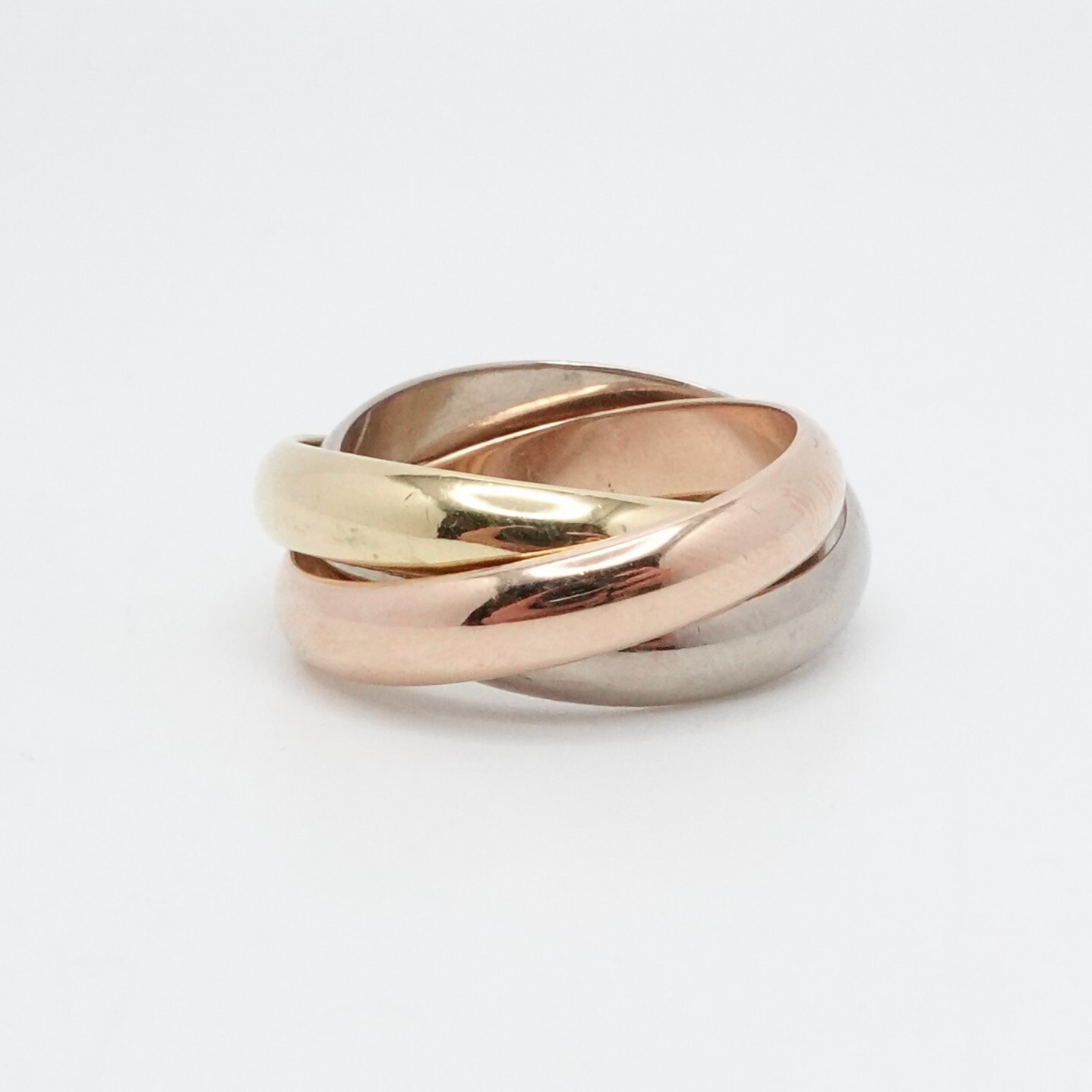 Cartier 18K Tri-Color Gold Trinity Interlocking Band Ring Size 51-image