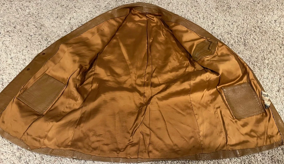 Vintage Siegfried of Barcelona Leather Jacket Brown Mens Size 44 Motorcycle - Image 4 of 4