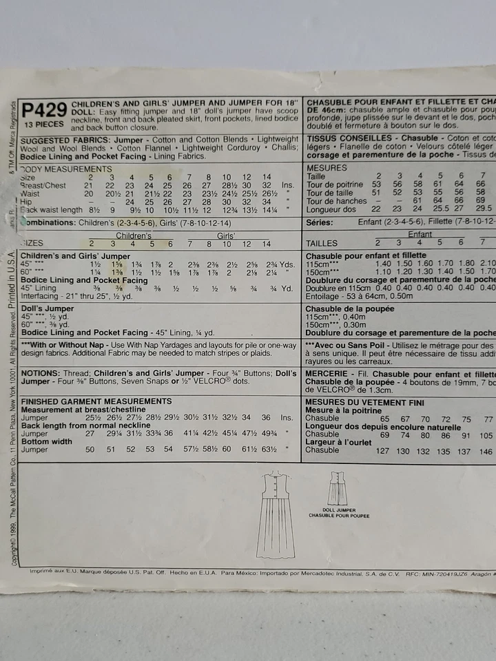 Easy Stitch 'n Save 429 ~ Children's and Girls' Jumper and Jumper for 18" Doll - Image 2 of 4
