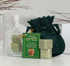 Set of 4 Connemara Marble Whiskey Stones in Green Drawstring Bag