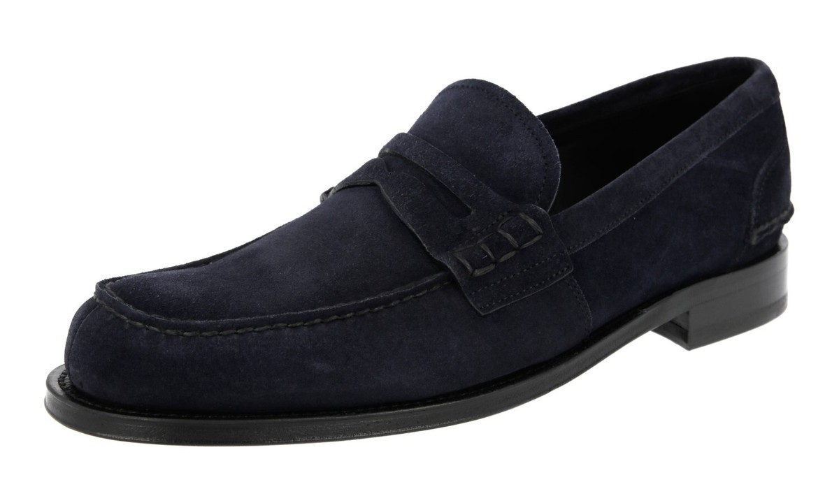 PRADA セール★ 1I939F PRADA Suede Penny Loafer Slipper Dress Shoes 2DB191 Navy